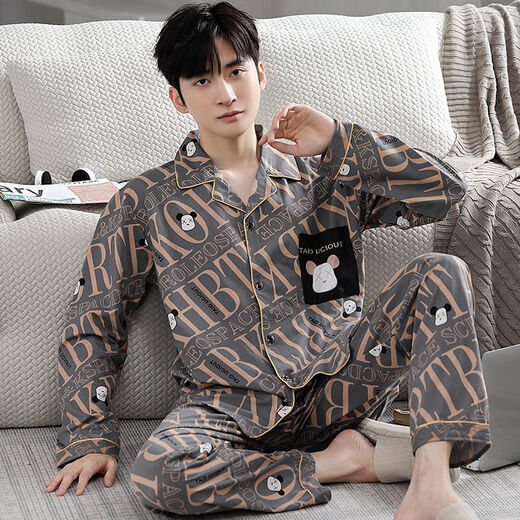 Pajamas de hombres modales para mangas de algodón puro de primavera y otoño de algodón largo de gran tamaño, otoño delgado e invierno, se pueden usar ropa de ropa para el hogar.