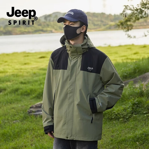 JEEP SPIRIT Jeep jacket jacket for men and women in autumn and winter new outdoor three-in-one windproof and warm mountaineering clothing detachable jacket for men and women Ivory white-three-in-one M (recommended 135-150 Jin Jin equals 0.5 kg)