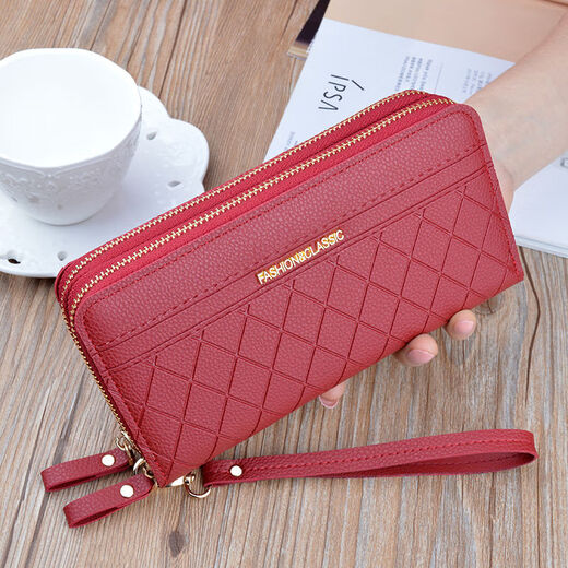Knusprige Gruppe Neue Doppel-Reißverschluss Frauen Brieftasche Frauen Lange Mutter Brieftasche große Kapazität Kupplung Doppelschicht Multi-Card-Handy-Tasche Schwarz [Doppel-Reißverschluss]