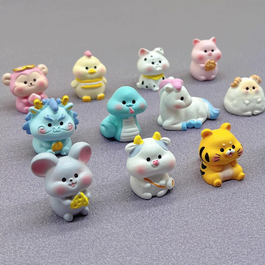 Gelun twelve zodiac creative micro landscape cartoon ornaments simulated animals tiger snake monkey horse sheep pig children's small dolls colorful zodiac 12-piece combination pack