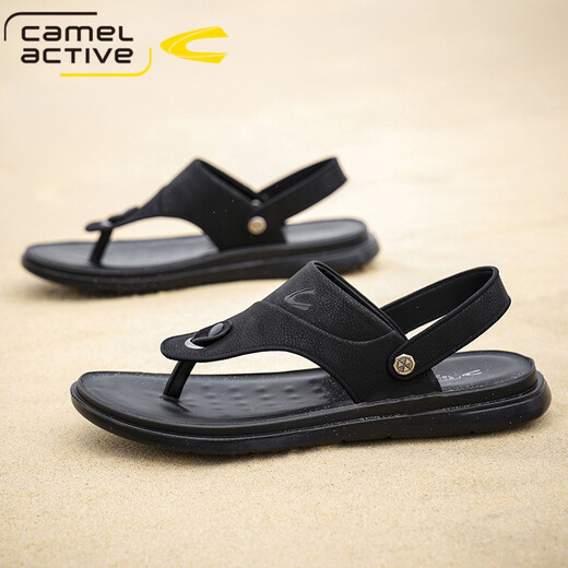 Deutsche Kamel-dynamische Männersandalen für Sommer neue lässige Strandschuhe weiche Sohle Nicht-Schlupf-Sandalen Dual-Purple-Sandalen Clip-In Flip Flopslip 3880 Schwarz (Sportschuhgröße) 39