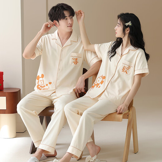 浪莎（LangSha）睡衣情侣装夏季纯棉7A抗菌短袖长裤家居服一男一女夏天可外穿套装 6221情侣装 女M+男L