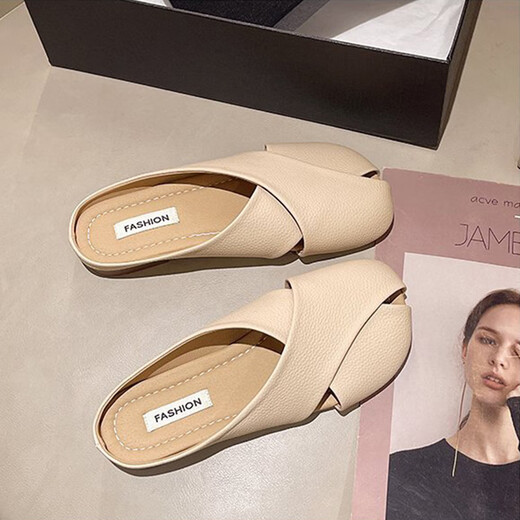 Ldvey Lazy Bag Head Hälfte Hausschuhe für Frauen im Sommer tragen modische 2025 Neue Art der schwangeren Frauen Anti-Rutsch flacher Lösche französische Sandalen Fischschuhe Aprikosenfarbe 39 kleiner