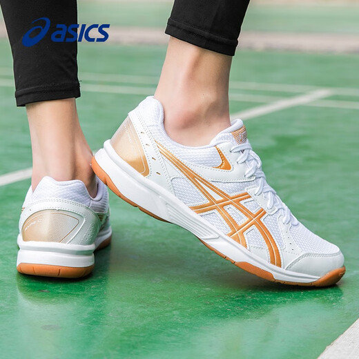 
asics Asics badminton shoes men's shoes for autumn shock absorption and breathable sports shoes for men and women professional training shoes table tennis shoes white/gold 42.5