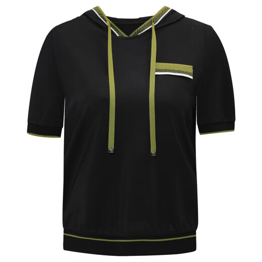 NAERSI light sports simple casual ice silk women's summer new short-sleeved pants two pieces black-top M