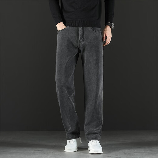 AEMAPE American Apple high-end jeans for men 2025 autumn and winter plus velvet loose straight stretch business spring and autumn pants for men 7020 Nina Gray 36 yards waist 2 feet 8 suitable for around 170-180