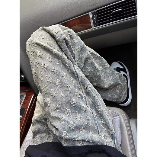雄俑碎花高街破洞牛仔裤男秋季提花设计感巴黎风裤子潮牌vibe直筒长裤 698黑色 常规 3XL