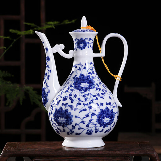 Xihe Yinyao Xihetang Jingdezhen Ceramic Wine Set Liquor Goblet Spirit Cup Blue and White Wine Pot Set Wine Cup Snow Scenery Style (1 Pot, 10 Cups, 1 Tray)