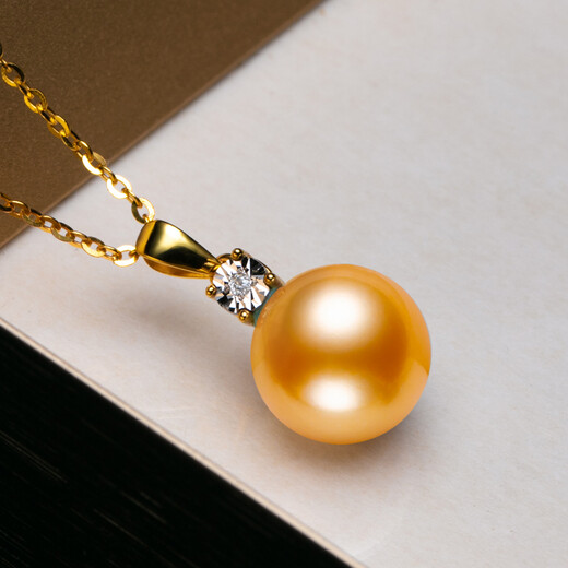 Nanxi 18K gold diamond seawater pearl necklace, round, thick gold, simple South Sea gold bead pearl pendant, single girlfriend, A grade/slight flaws, rich gold, 11-12mm +18K gold chain