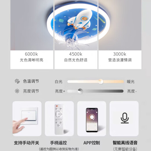 Menghu Kinderzimmer Fan Lichter Jungen und Mädchen Schlafzimmer Rocket Starry Himmel hoher heller Augenschutz intelligenter Fernbedienungssteuer-Deckenlampe 9194 Raketenfan-Wuji DIMP + TMALL ELF