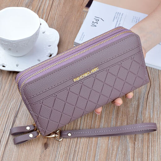 Knusprige Gruppe Neue Doppel-Reißverschluss Frauen Brieftasche Frauen Lange Mutter Brieftasche große Kapazität Kupplung Doppelschicht Multi-Card-Handy-Tasche Schwarz [Doppel-Reißverschluss]