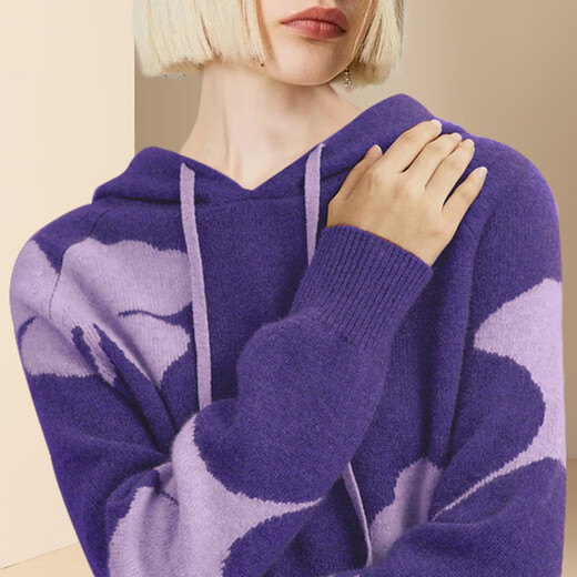 DiFelig European and American retro purple hooded sweater for women 2024 new winter casual versatile outer sweater picture color M