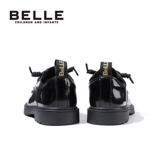 Belle children's shoes spring and autumn children's leather shoes middle and large children's student shoes boys and girls back to school shoes black leather shoes British formal shoes DE1540 black size 29