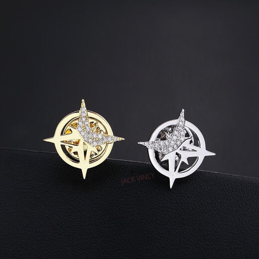 JACK VINEY Hexagram Brooch Men's Suit Corsage Small Collar Pin Shirt Collar Band Trendy Personalized Buckle Anti-Exposed Buckle Birthday Gift K LW Hexagram Ancient Silver Plated