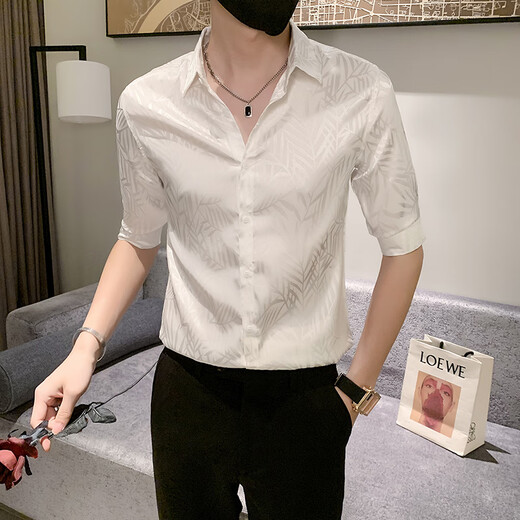 Jasons Camisa blanca hombres de manga corta Summer Seda de seda de seda delgada y hermosa camisa de estilo británico Hombres de moda