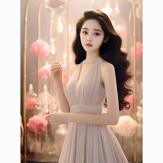 YIJINGXUAN (YIJINGXUAN) Hochwertiger, exquisiter langer Rock im französischen Hepburn-Stil mit einem sanften, süßen und schlankmachenden hellvioletten Neckholder-Kleid für Damen-Sommer-Nachtclub-hellviolettes Kleid M 95-105Jin Jin entspricht 0,5 kg