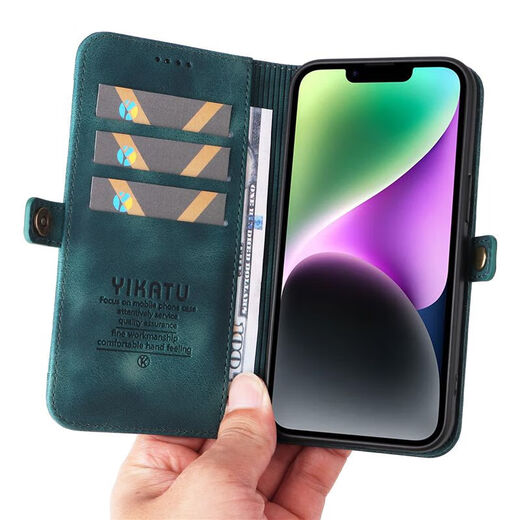 Pisces Apple 15 Promax Mobiltelefon Hülle einfache Magnetklappenkarte Brieftasche iPhone14plus Retro Business Atmosphäre Schutzhülle Black iPhone 15 Pro Max