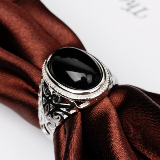 Sanskrit natural black agate gemstone ring for men and women 925 silver couple ring open ring personalized simple fashion jewelry black agate ring for men and women 925 silver