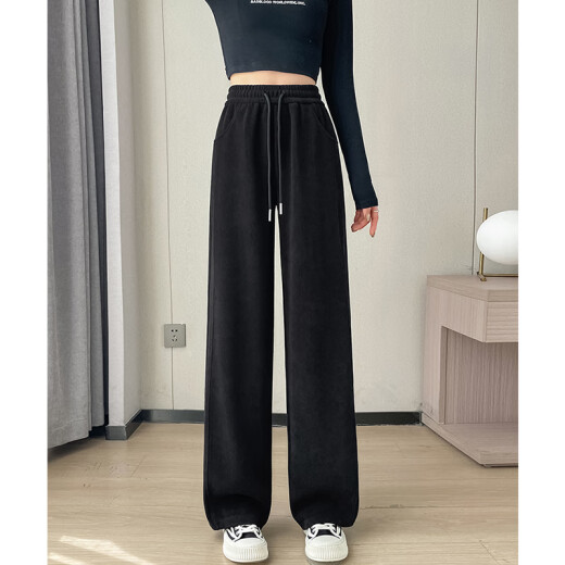Red Dragonfly Versión estrecha Pantalones para mujeres 2025 Primavera y otoño Nuevos pantalones casuales para mujeres Plus Velvet Spring Sports Straight Pants 689# Black pantalones - M.