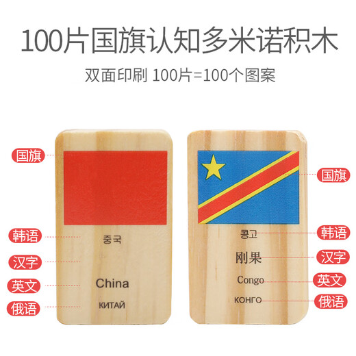 Chengliu Domino Children's Early Education and Intellectual Development Toys Kindergarten Montessori Chinese Characters Digital Building Blocks Boy and Girl 100 National Flag Domino Single-sided Domino