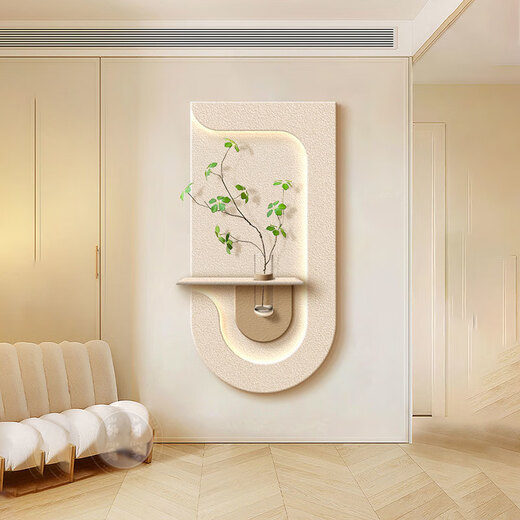 
Hydroponic green plants cream style porch decoration painting sandstone three-dimensional entrance corridor corridor hanging painting living room wall light painting 80*160 multi-layer three-dimensional sandstone + glass vase + imitation 14757 power bank remote control [Send power bank - no need