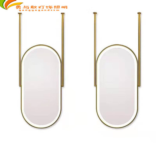 Nordic light luxury suspender oval bathroom mirror ceiling suspended luminous mirror hotel B&B bathroom makeup hanging mirror non-luminous 50*80 total height 120cm