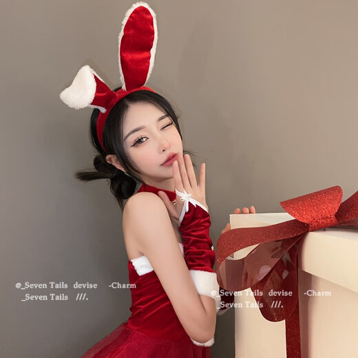 Pei Nanwei Atmosphere Red Rabbit Ears Headband Plush Rabbit Ears Headband Cute Bunny Girl Internet Celebrity Hair Accessory Female Cos Red and White Plush Rabbit Headband 1 pc