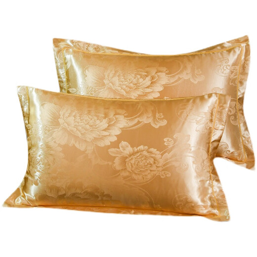 Tiansi Pillow Case A pair of ice silk tribute satin jacquard European silk adult couple wedding student pillow core cover 10 prosperous times flower fragrance-Snow Green 48cmX74cm