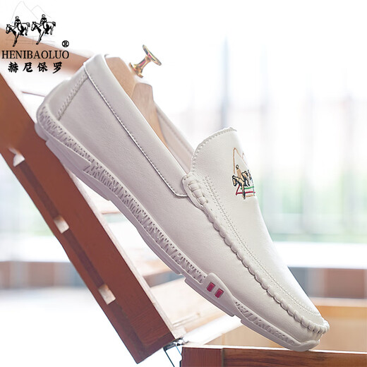 
Heni Paul men's shoes leather shoes men's real cowhide soft sole breathable summer new white casual shoes men's one-foot lazy shoes white LB-9916 40 (250mm) sports shoes size