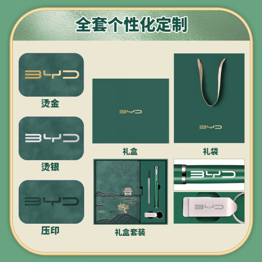 轩伴笔记本子礼盒U盘套装定制可印logo高档商务伴手礼实用小礼品公司学校活动学生奖品送客户随手礼物 青山绿A5软皮本+塑料笔+牛皮纸盒子袋子