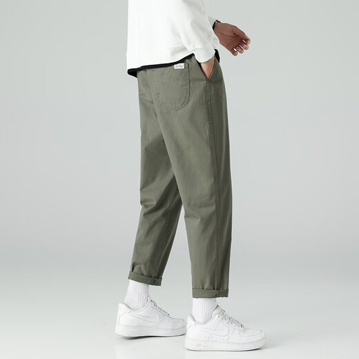
Dingfengbaoluo casual pants straight nine-point trousers spring and summer trendy brand loose solid color men's pants 9904 gray-green S