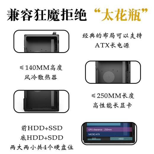 Shuoyi Sparrow V200 ordinateur de bureau matx mini étui itx blanc non latéral transparent mini petite taille étui pour ordinateur portable étui de bureau à domicile avec refroidissement par air La version à poignée noire V200 prend en charge l'alimentation ATX standard