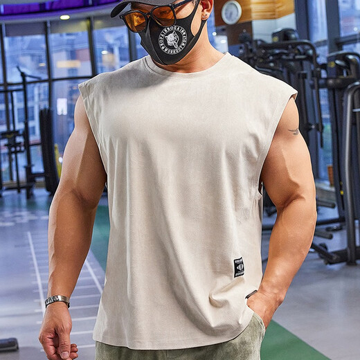 Lutielang sleeveless sports T-shirt fitness vest muscle training men's loose running vest quick-drying elastic breathable moonlight gray L