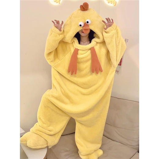 Ugly Fish Pajamas Thickened Hooded Large Size Funny One-piece Pajamas for Women and Men Autumn and Winter Thickened Warm Couple Home Clothes Ugly Fish One-piece with Shoes XL 170-182cm (High Quality)