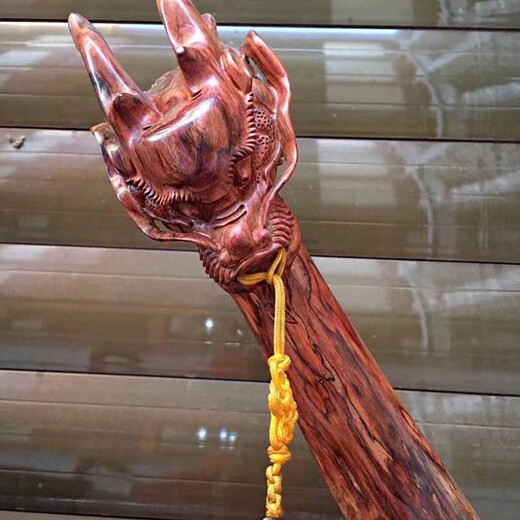 Jutange Hainan Huanghuali faucet crutches with gold base, fine lines, scars, flower ghost eyes to eyes, handmade one-piece elderly crutches, Huanghuali faucet crutches