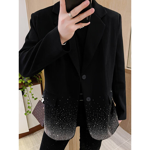An Chuxia's star-studded high-end suit men's fashionable design niche super good-looking top black suit jacket loose black S