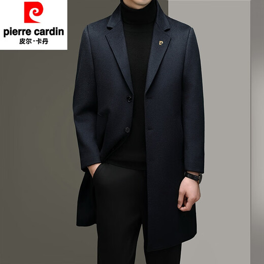 皮尔卡丹（pierre cardin）冬季中长款羊毛呢大衣男过膝高端中年商务羊毛外套 823中长款藏青色 170码 【建议100斤-125斤】