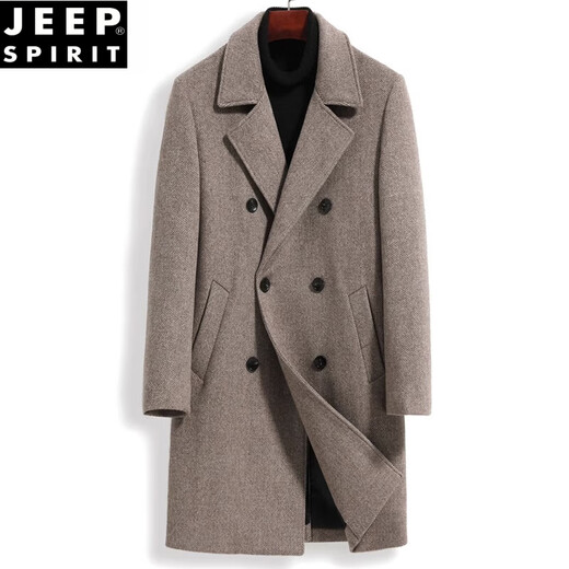 Jeep Spirit Herbst und Winter Einseitiger Kaschmirmantel für Männer mit mittlerer Länge warme Jugendliche verdickte Windbreaker Woll Wollmantel Herrenmantel Trendy Double Breasted Fischgröße Graues Nylonfutter L (100-125jin [Jin gleich 0,5 kg]))