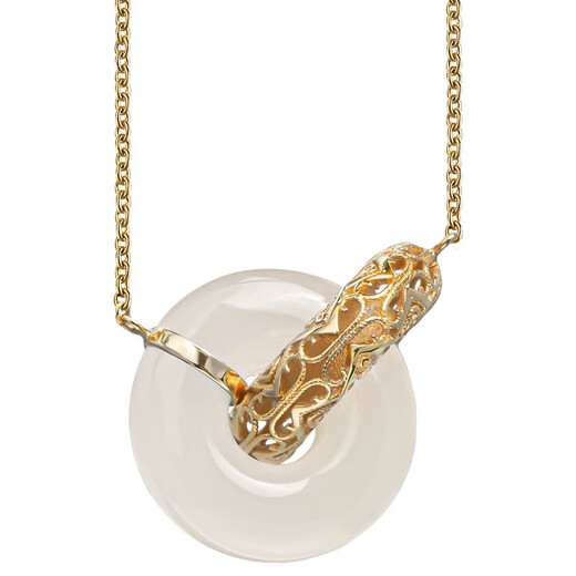 Potala Palace 18k gold inlaid jade pendant interlocking white jade peace buckle necklace for women as a gift for girlfriend Interlocking white jade necklace