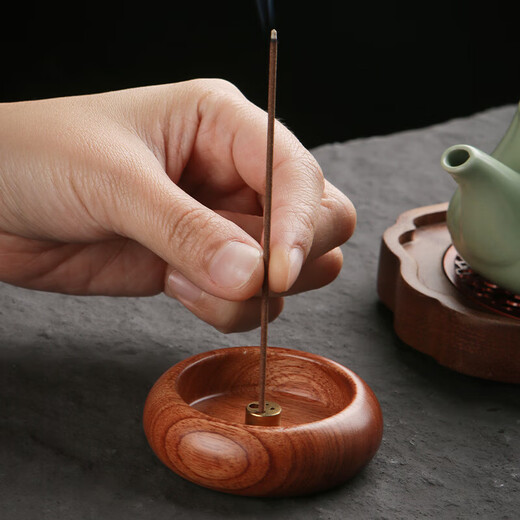 Tingda whole wood ebony 4-hole bowl mini incense holder wooden incense holder indoor agarwood sandalwood plate ornament ebony model-small incense burner diameter 6cm