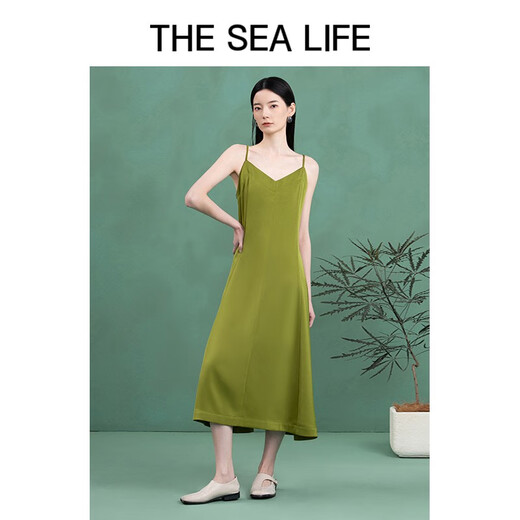 THE SEA LIFE连衣裙女欧海一生吊带连衣裙秋冬轻奢旅游VB12113 苔藓绿 S