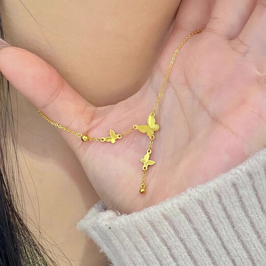 Core luxury exquisite butterfly tassel necklace for ladies on the run, imitation sand gold 2025 new birthday gift for girlfriend butterfly tassel necklace