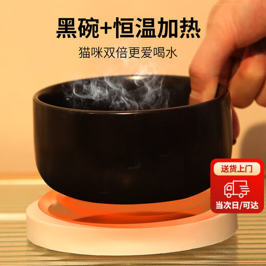 贝初众酸奶机猫咪饮水机恒温水碗可加热宠物加热猫碗盆狗狗喝水器陶瓷碗 【恒温加热垫+黑陶瓷碗】-350ML 黑色加厚【35-45℃恒温】 水电分离易清洗-恒温加热护肠胃