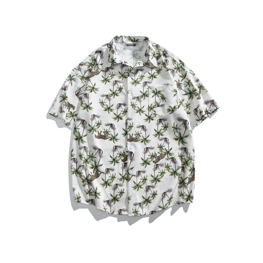 
FOG SKY Hawaiian style short-sleeved floral shirt men summer couple travel loose casual tops beach jacket men and women HK-6629 Madagascar black M (recommended 110-130Jin [Jin equals 0.5 kg])