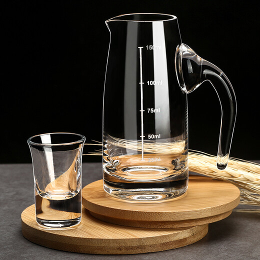 White wine glass and wine dispenser set, household light luxury small wine glass, one-cup wine cup, Chinese wine set with graduated cup holder, baer 10 pots, 10 cups, 1 rack, 100ml handleless wine dispenser + cup + three layers