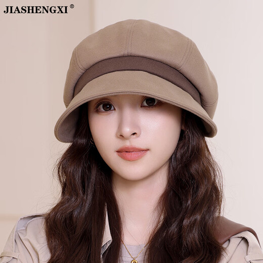 JIASHENGXI Autumn and winter new hat women's Korean version versatile button octagonal hat big head circumference showing face little internet celebrity painter hat beret black 56-58CM