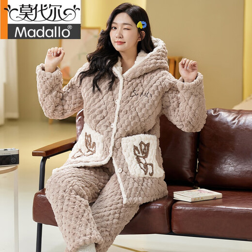 Modal Pyjamas für Frauen im Winter Korallenmerze Samt dreischichtiger Baumwolljacke verdickter Samtanzug Flanell warme große Home-Kleidung 6624 m (80-100jin [Jin ist gleich 0,5 kg])
