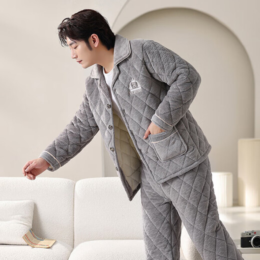 雪慕茵湖南省省服冬季揭阳睡衣男三层加厚加绒珊瑚绒夹棉保暖棉衣家居服 6629山胸章 L(90斤-115斤)三层加厚
