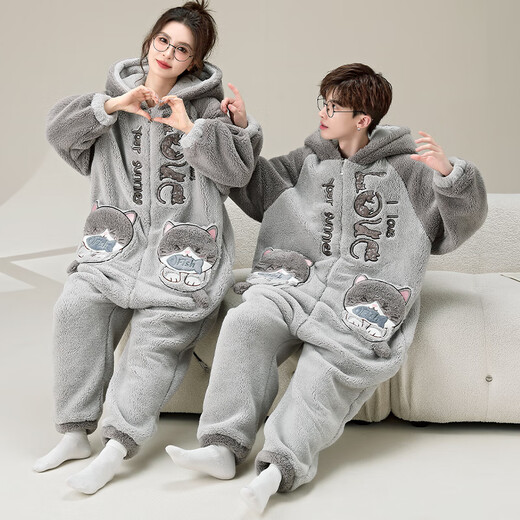 Jeunes Mots d'amour Pyjamas pour hommes et femmes couples Coral Velvet automne et hiver plus en velours épaissis de grande taille pour les vêtements de maison décontractés pour les jeunes peuvent être portés à l'extérieur de YPF3890 hommes XL (130-155jin [Jin est égal à 0,5 kg]))