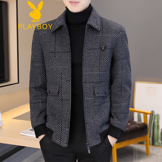 Veste Playboy (Playboy) pour homme d'automne et d'hiver en laine de laine hivernale Nouveau revers court haut de gamme haut de gamme Veste décontractée chaude et épaissie. Gray H856 XL125-145Jin [Jin est égal à 0,5 kg]